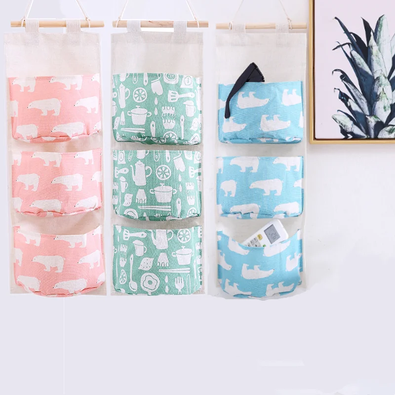 

Wall Hanging Storage Bag Fabric Pouch 3 Pockets Multilayer Closet Door Closet Storage Bag Organizer Home Cosmetics Toys