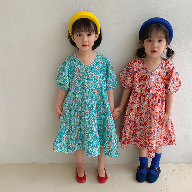 

MILANCEL 2022 Girls Dress Summer New Floral Children's Short Sleeve Dress Kids Clothes