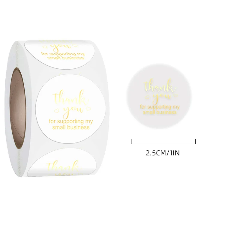 500pcs/Roll Round Paper Thank You for Small Business Stickers with Gold Foil Gift Packaging Greeting Card Bouquet Mailer |