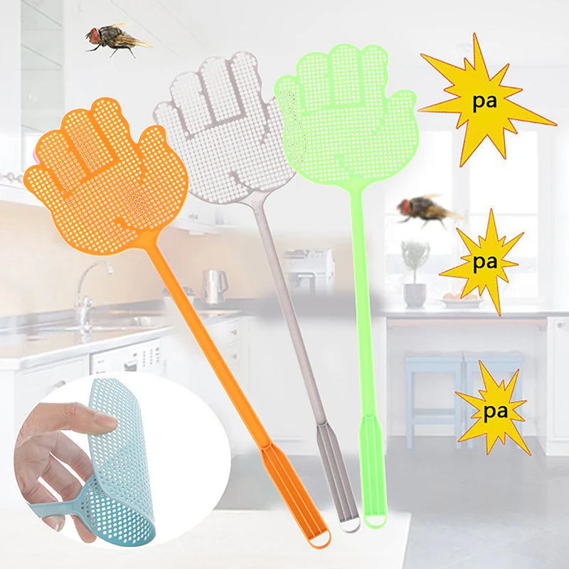 

Cute Palm Shaped Flyswatter Plastic Fly Swatters Mosquito Pest Control Insect Killer Kitchen Long Handle Flies Pat Flapper