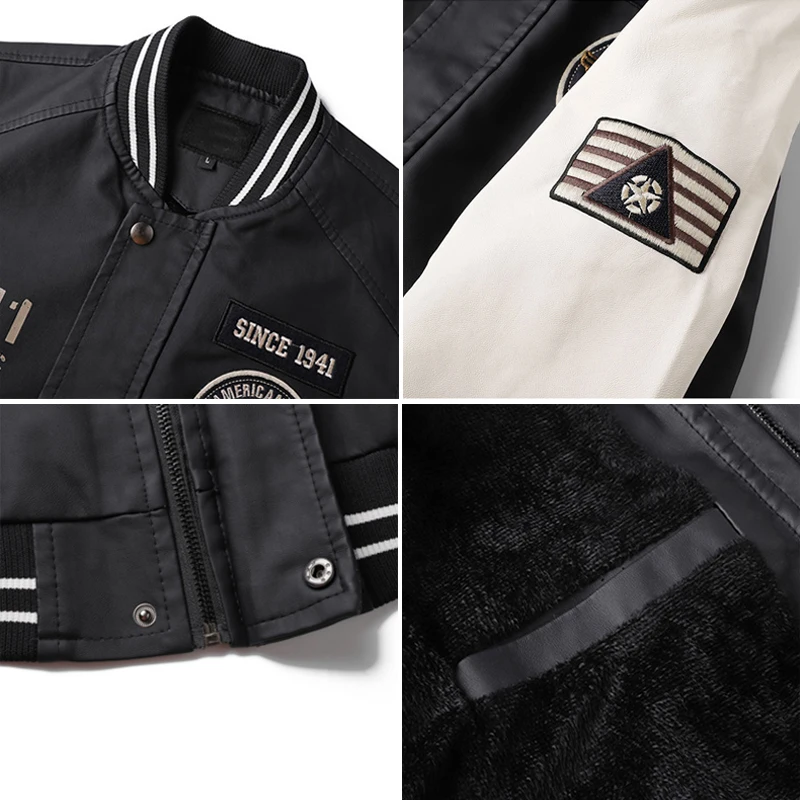 Мужская повседневная байкерская куртка из искусственной кожи на флисе с