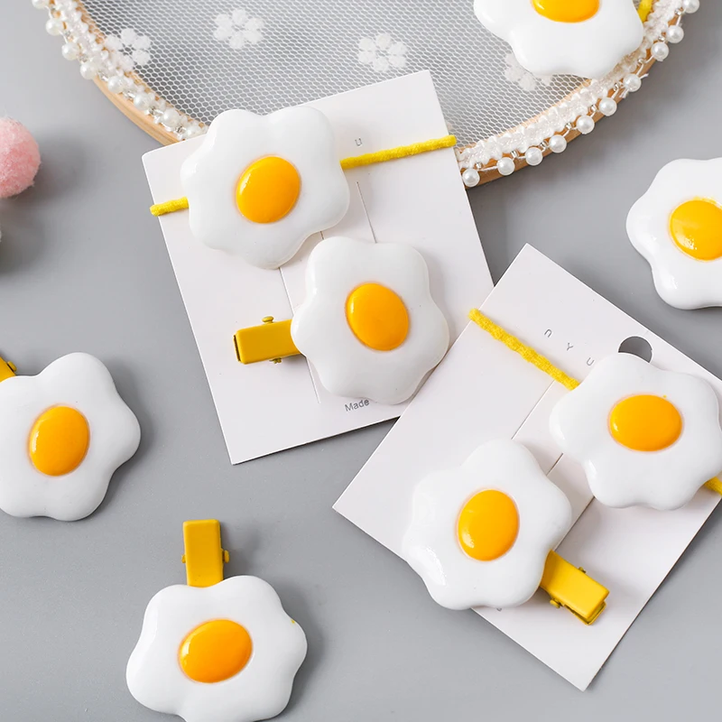 

New 2pcs/set Lovely Chic Poached Egg Clip Sweet Yellow Grip Girl Barrettes Hairpin Accessories for Women Kids Hair Salon Decor