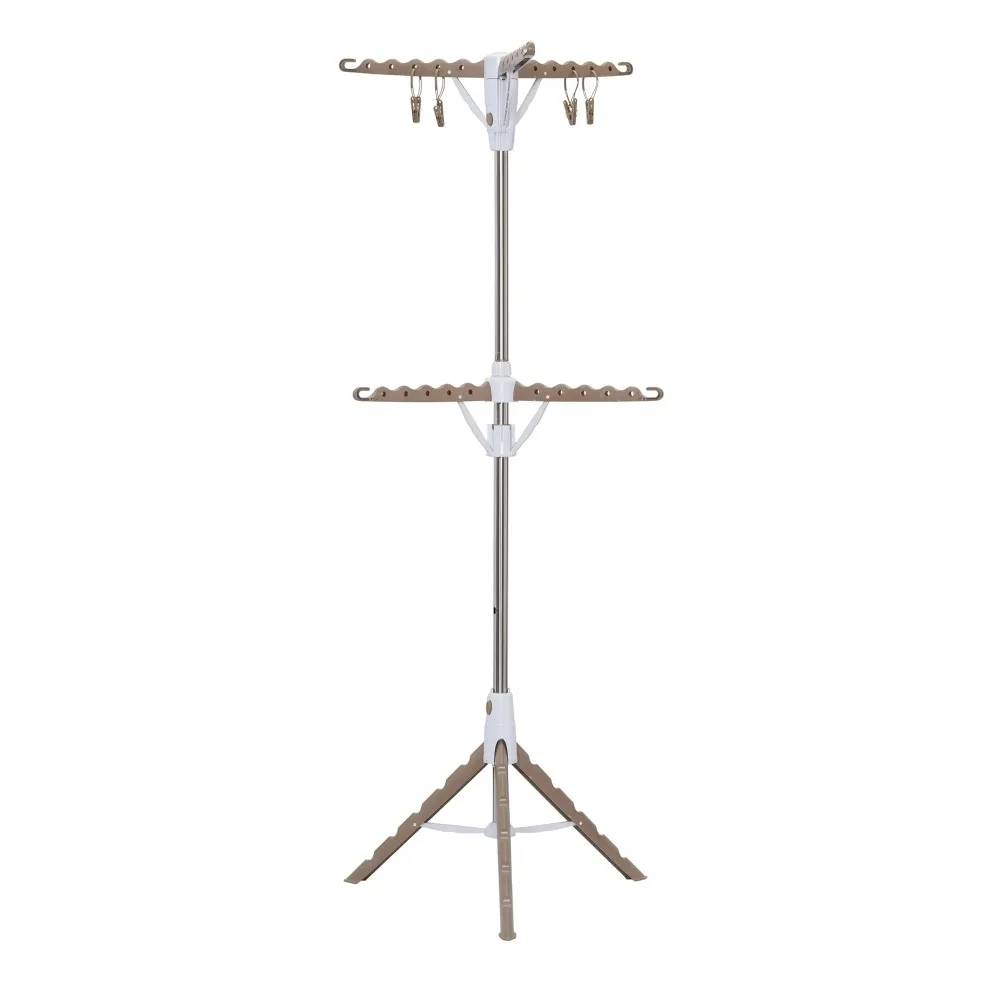 

2 Tier Tripod Clothes Drying Rack with Hanging Clothespins Sturdy Durable Without Installation Suitable Indoor Move Easy