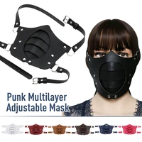 unisex sexy pu leather masks club cosplay mask punk personality multi layer gothic faux leather party cosplay mask adjustable