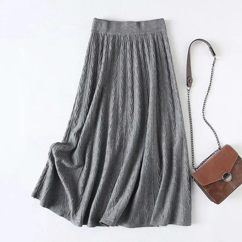 2022 модная осенне-зимняя трикотажная длинная Плиссированная юбка миди для женщин