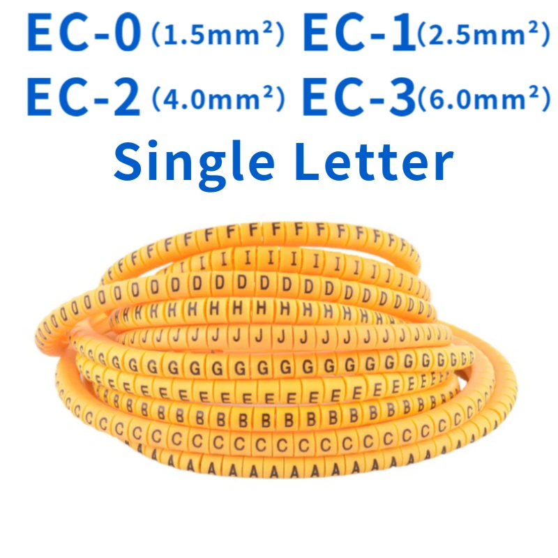

EC-0 EC-1 Cable Marker EC-2 EC-3 ( A-Z ) 100PCS yellow Cable Markers Single Letters 4sq.mm A to Z X for wire diameter