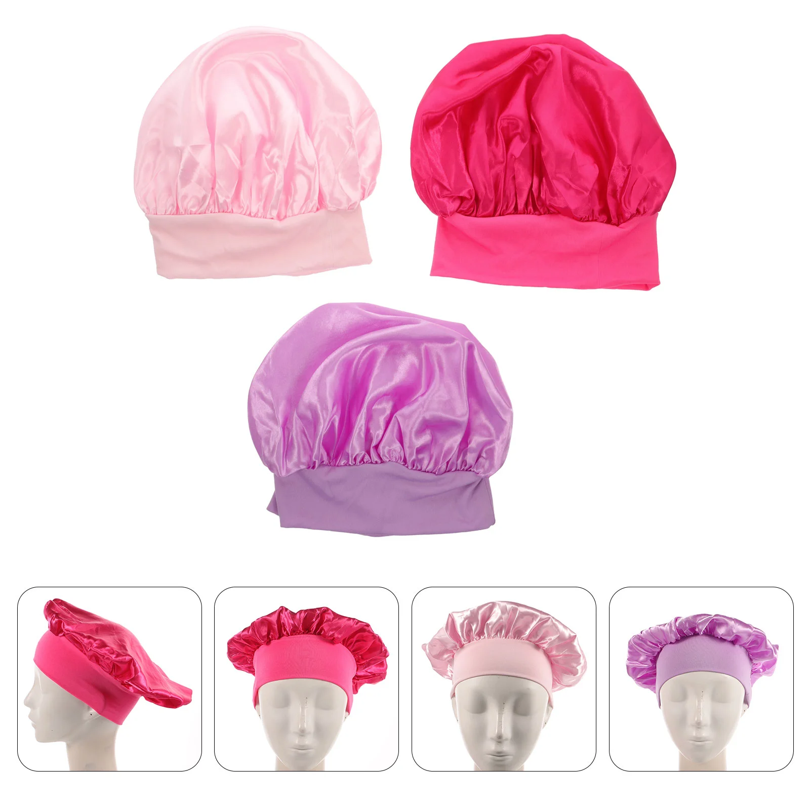 

3 Pcs Sleeping Kids Hair Bonnet Breathable Hat Night Wide Brim Girl Child Turban