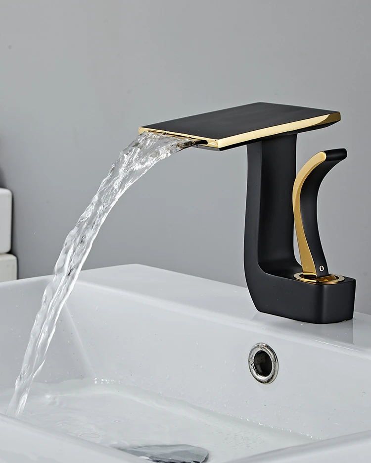 

Creative Waterfall Washbasin Faucet Hot and Cold Bathroom Copper Bathroom Cabinet Basin Sink Faucet White Black Gold