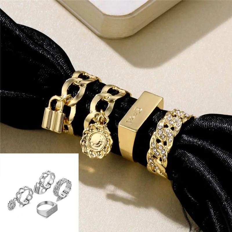 

Ring Suit Circle Love Lock Flower Pendant Crystal Punk Fashion Ring Girl's Gift