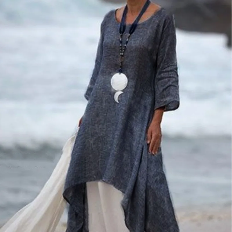 Костюм женский однотонный с юбкой Модный повседневный свободный джемпер круглым