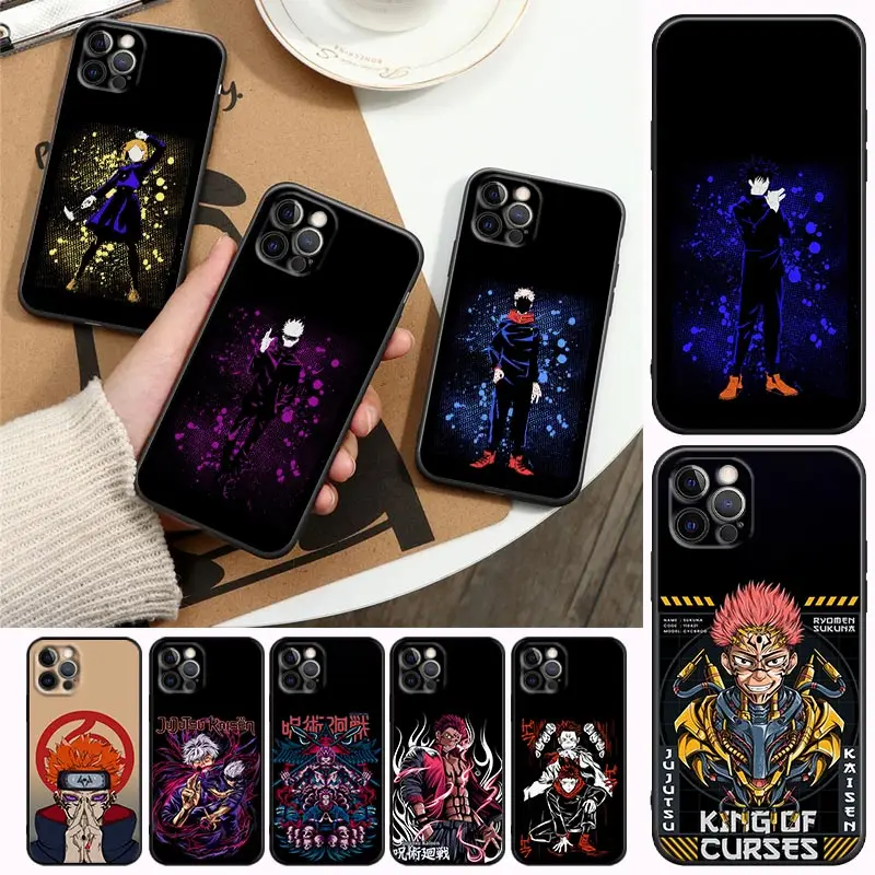 

Cute Cartoon Jujutsu Kaisen Anime Comic Phone Case For Apple iPhone 14 13 12 11 Pro Max 8 7 SE XR XS Plus Black Cover Funda Capa