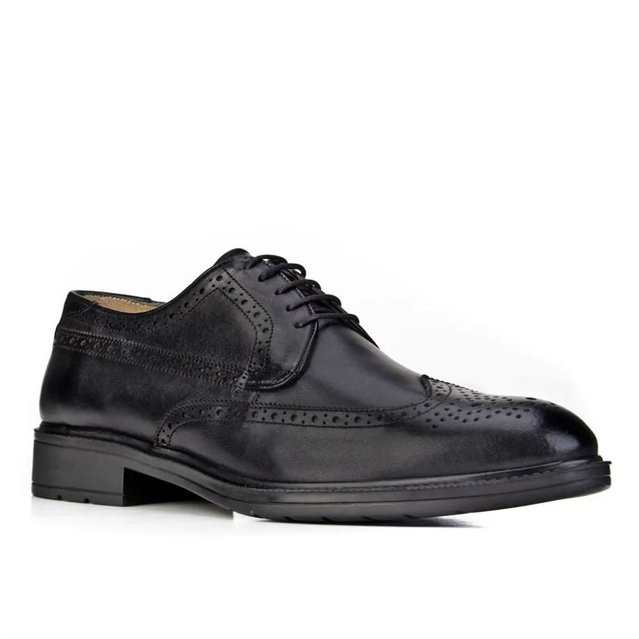 

Genuine leather black lace-up rubber sole men classic shoes