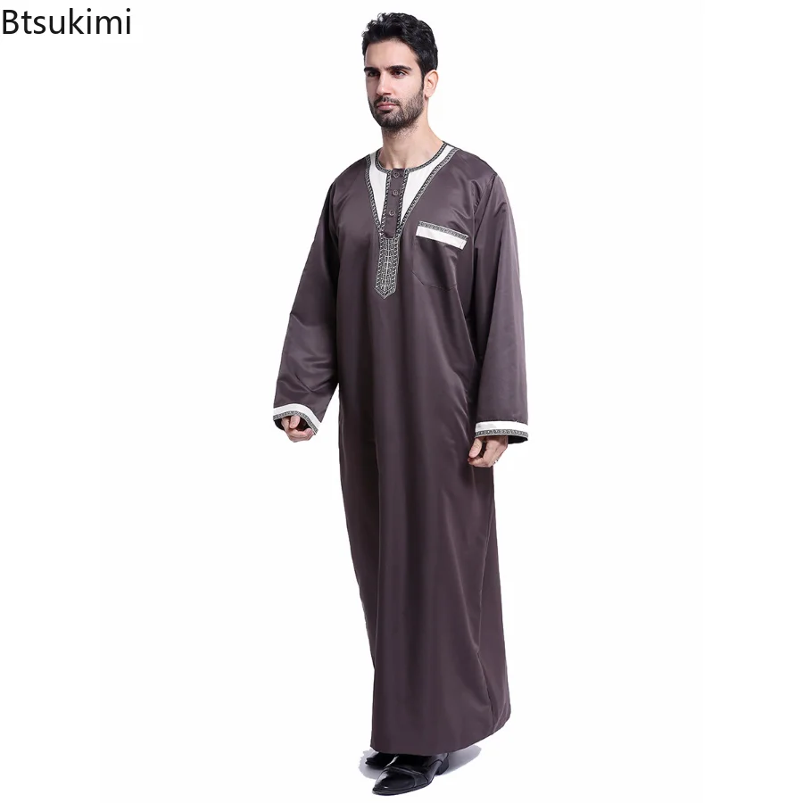 Muslim Fashion Men's Long Sleeve Designs  Abayas Muslim Dresses Arabic Dress Thobe for Men Robe Musulmane Dubai Plus Size 3XL