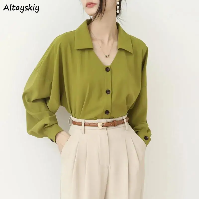 

Shirts Women Popular Simple French Style All-match Trendy Long Sleeve New Arrival Basic Design Elegant Ladies Tops Ins Hot Sale