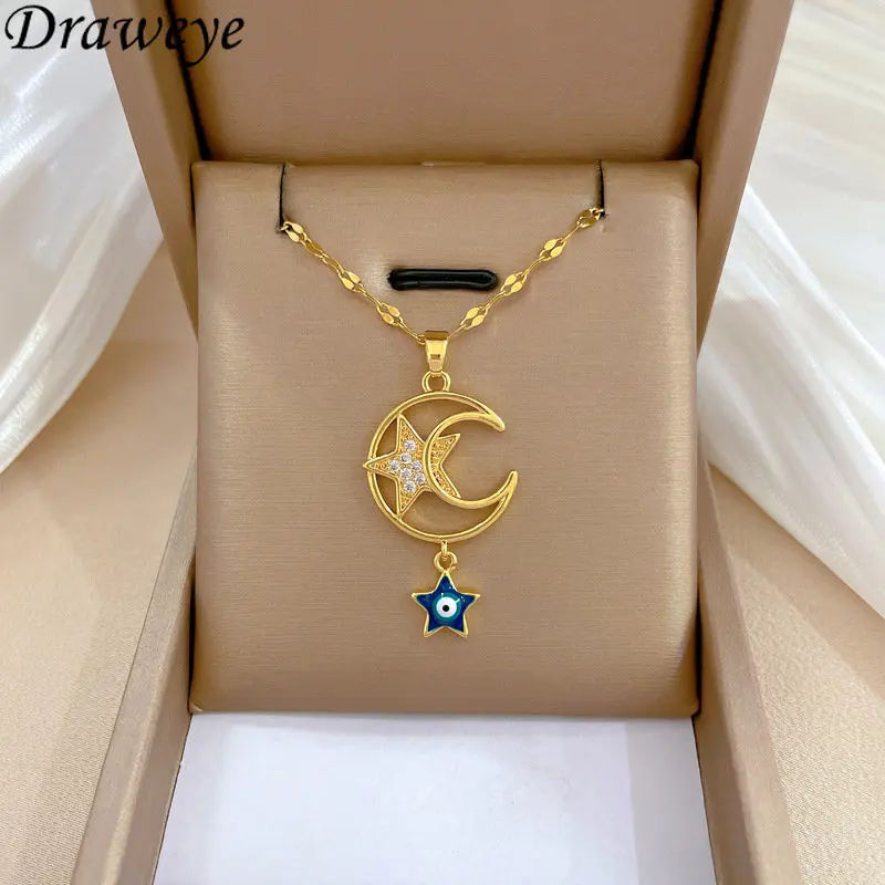 

Draweye Jewelry for Women Stars Moon Metal Eye Korean Fashion Pendant Necklaces Vintage Elegant Party Chokers Simple Design