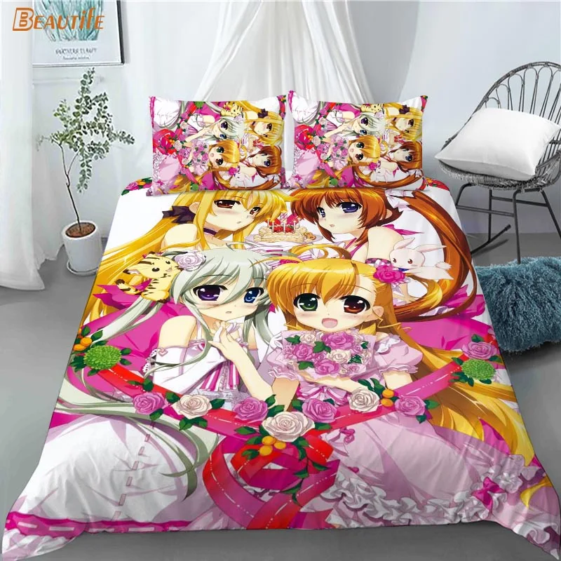 

Mahou Shoujo Lyrical Nanoha ViVid Bedding Set Duvet Cover Bedclothes 180X220CM Comforter Cover With Pillowcase For Kid Home 0216