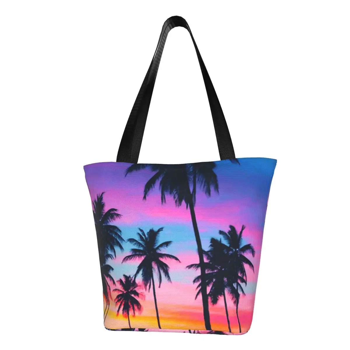 

Miami Sunset Shopper Bag Palm Trees Print Fashion Handbags Polyester Outdoor Tote Bag Women Graphic Design Shopping Bags