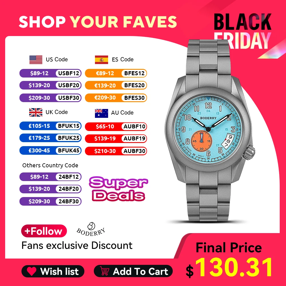 Boderry Field Watch Титановые кварцевые часы VOYAGER 38 Мужские водонепроницаемые 100 м Военные