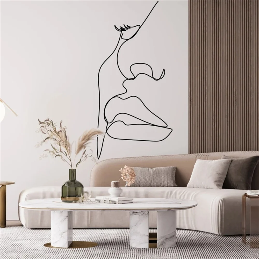 

One Line Art Woman Face Wall Sticker Interior Home Decoration Room Beauty Salon Spa Shop Decor Decals Creative Design Mural