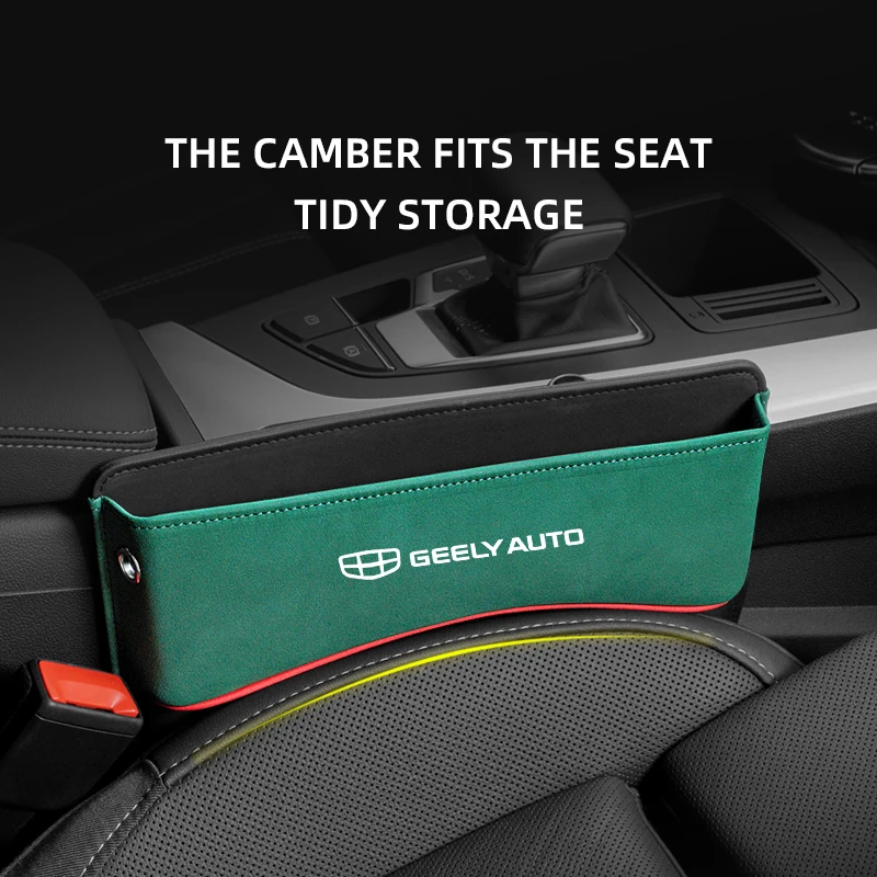 

Multifunction Seat Crevice Storage Box For Geely auto logo Car Seat Gap Organizer Seat Side Bag Reserved Charging Cable Hole