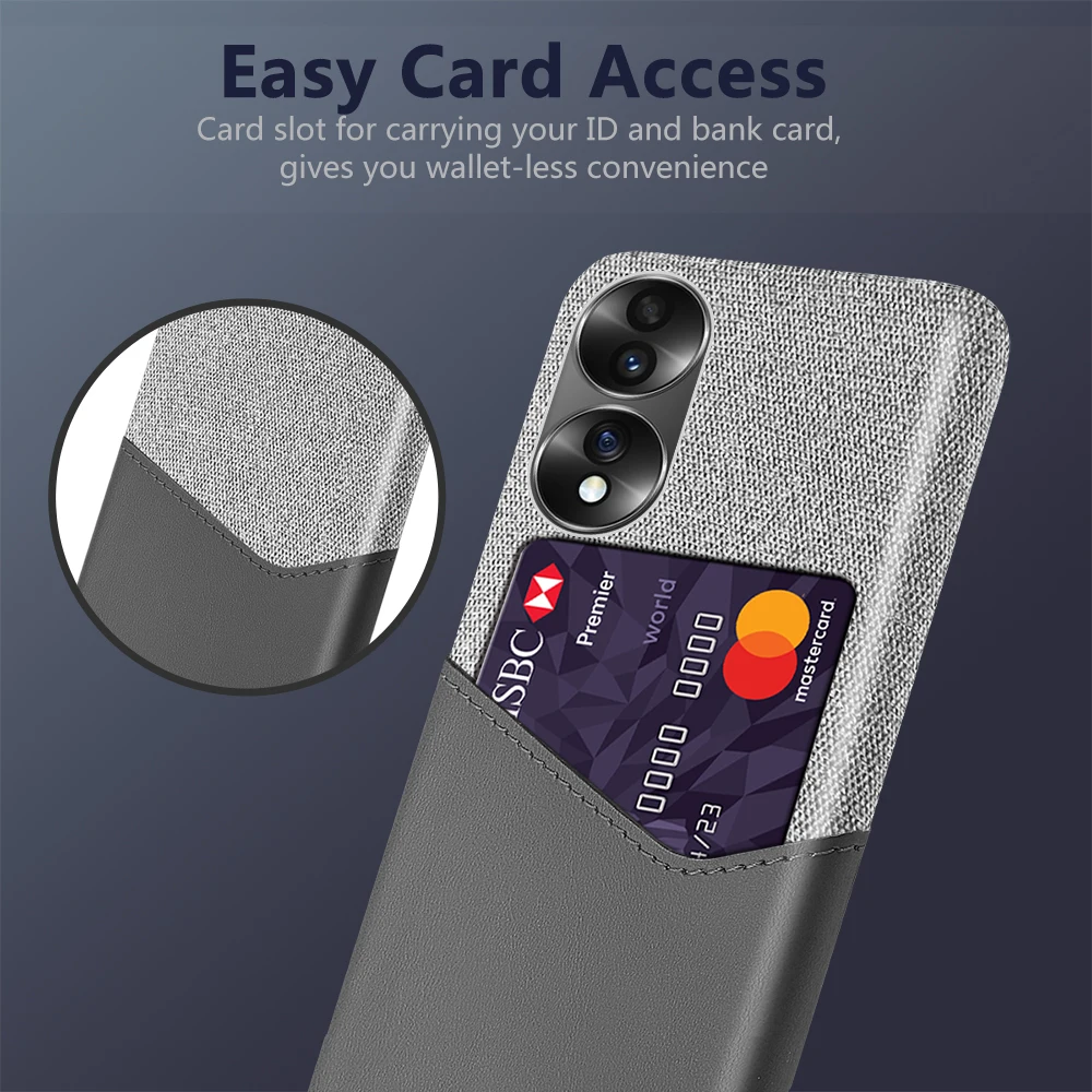 

Phone Case For Honor 70 Case Cloth Fabric Case with ID Holder Slot Cover for Huawei Honor70 Cover FNE-AN00 FNE-NX9 Funda Coque