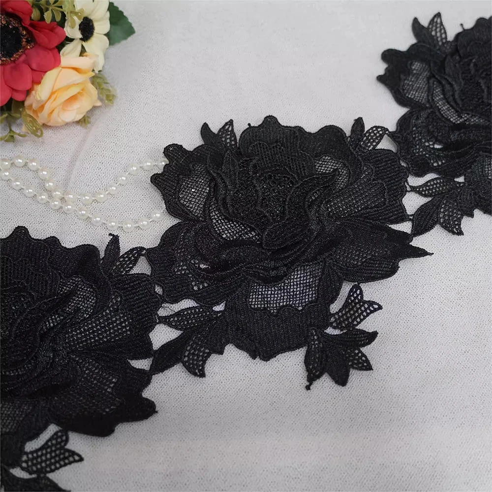 2 шт. белые красивые двухслойные стерео черные кружевные цветочные нашивки