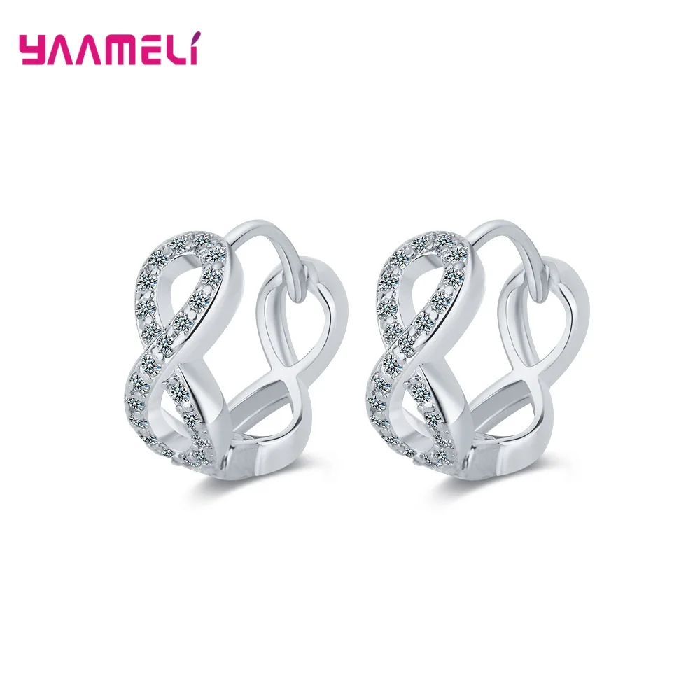 

925 Sterling Silver Trendy Crystal Hoop Earrings For Women Girls Wedding Fashion Jewelry Wholesale