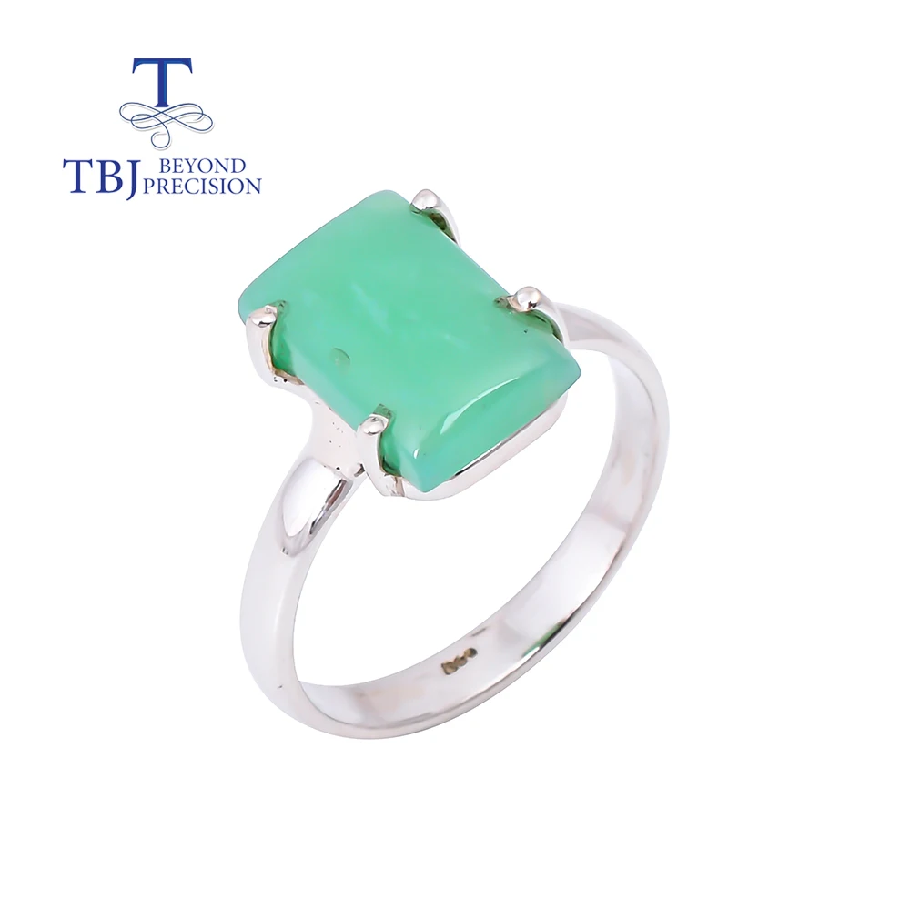

Handmade 925 Sterling silver Simple Ring chrysoprace bg 8x12 fine jewelry for women wife girls daily wear birthday gift