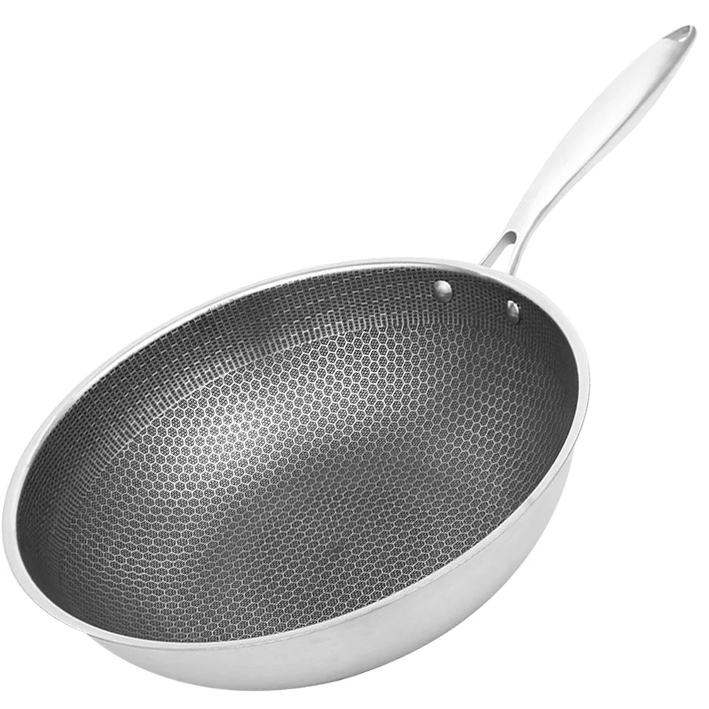 

Stainless Steel Wok Heavy Duty Pan Stoves Saute Lid Kitchen Supply Woks Induction Cookware Work Portable Hob Pans Cooktop