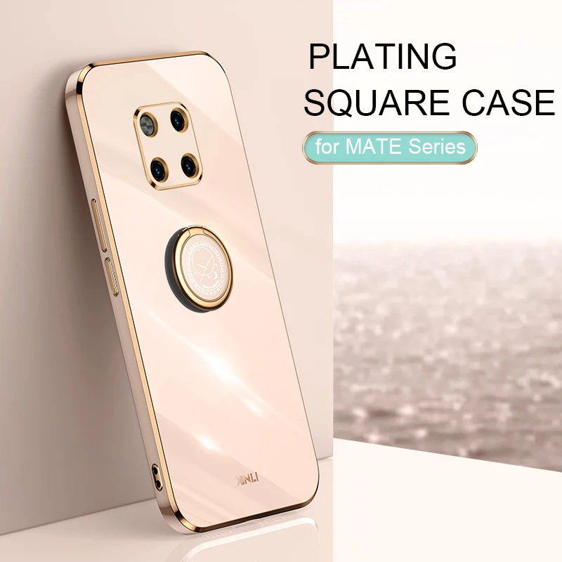 

Plating Square Bumper Ring Holder Phone Case On For Huawei Mate 20 30 40 10 Pro Mate20 Mate30 Luxury Soft Silicone Stand Cover