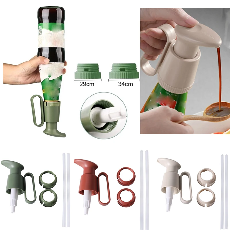 

1Set Universal Tightly Seal Dispenser Pump W/Handle ABS Tomato Sauce Oyster Press Pump Reusable Bottle Head Head Kitchen Gadget