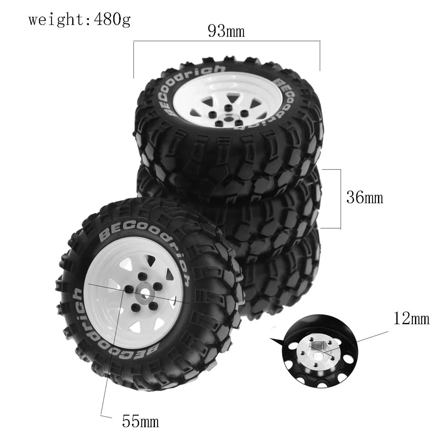 4 шт. 93 мм металлический 1 9-дюймовый обод колеса с бусинами набор резиновых шин для