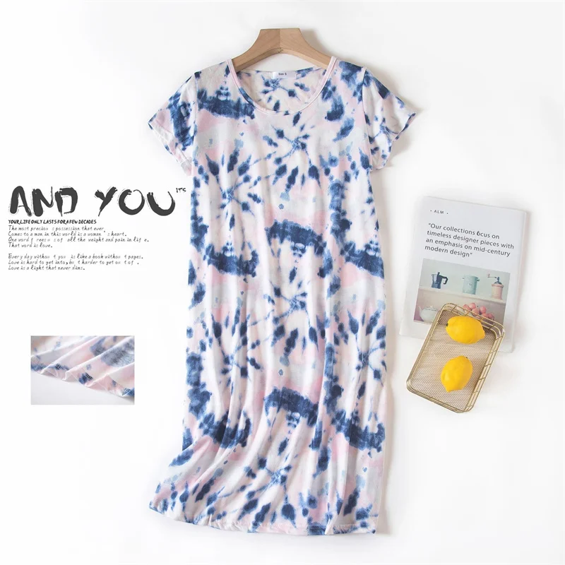 Women Cotton Rainbow Color NightDress Loose Size Dress Sleepwear Doll Lady Boudoir Short Sleeve Nightwear Autumn/Spring Fashion