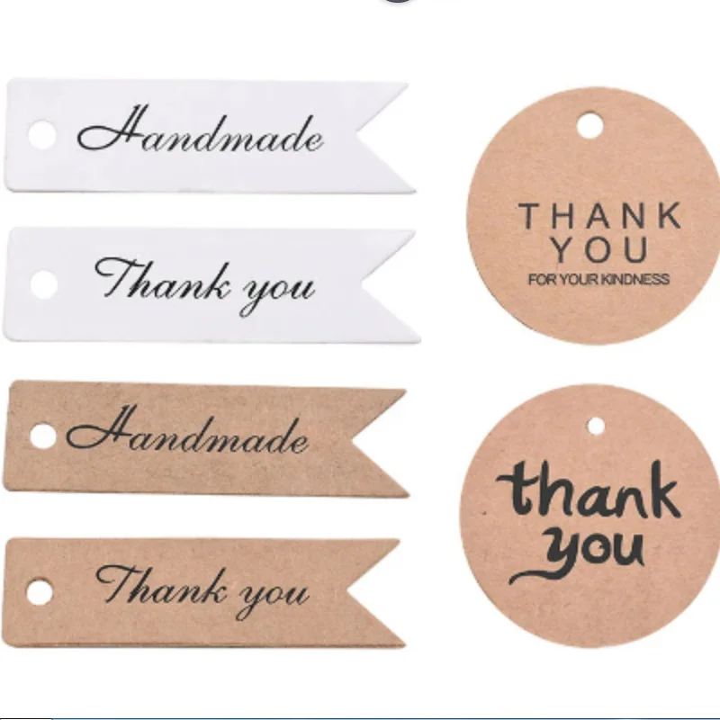 

100 PCS Handmade Hang Tag Kraft Paper Tags Thank You Gift Tag Labels Packaging Tags for DIY Wedding Party Gift Candy Tags