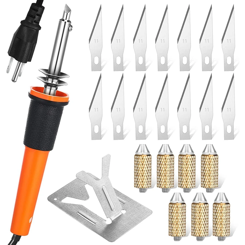 

30Pcs Hot Knife Cutting Tool Heated Knife Stencil Cutter With Metal Stand For Carving Multipurpose Plastic Vinyl US Plug