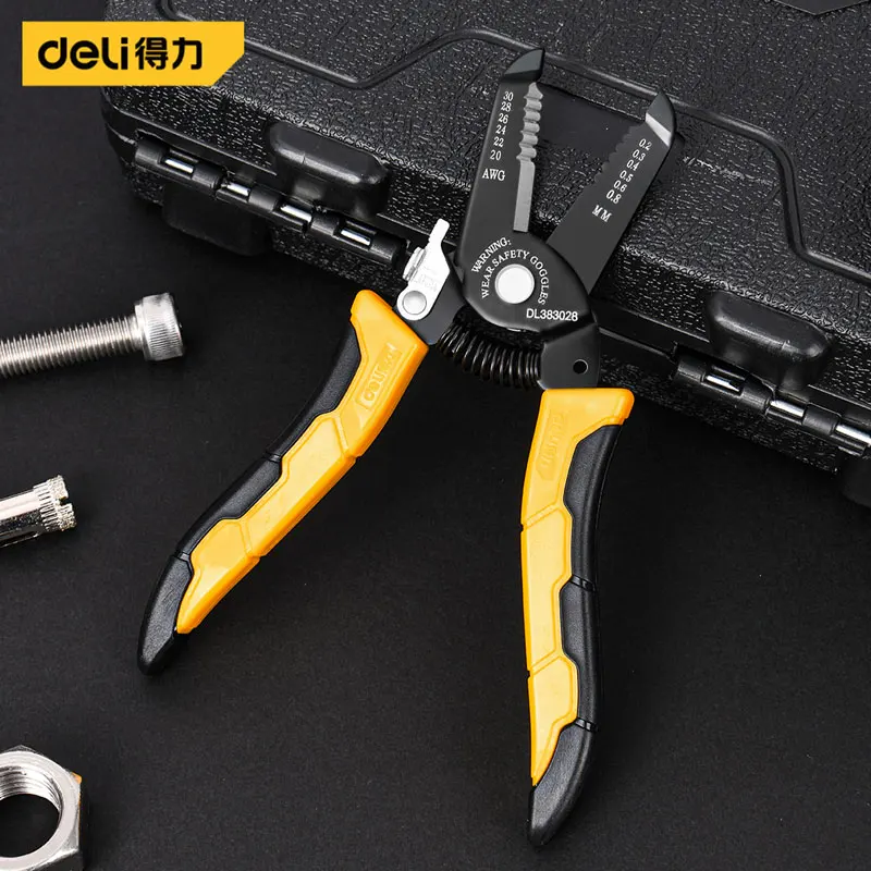 

Deli 7'' Wire Stripper Pulling Plier Wire Cutter Multifunction Repairing Scissors Electrical Stripping Crimping Pliers Hand Tool