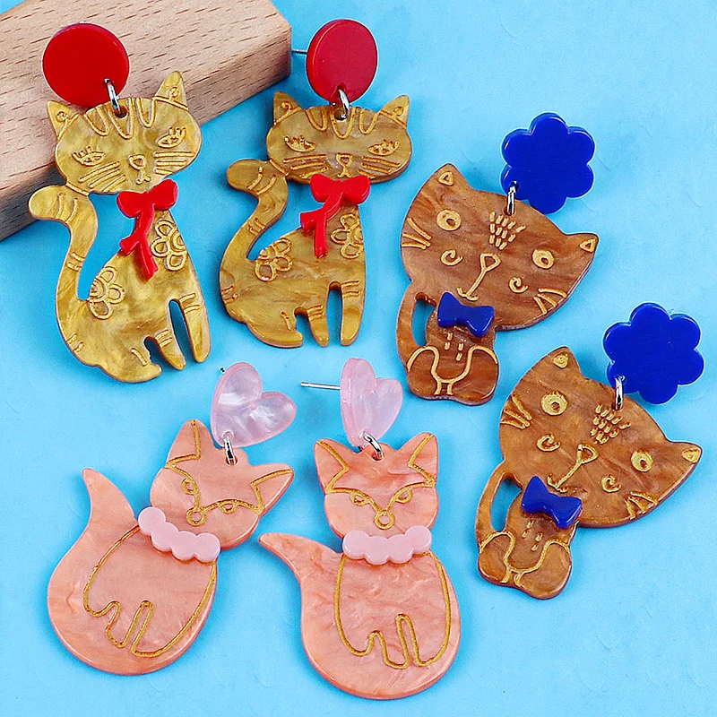 

Cute Cat Heart Acrylic Earrings for Women Kawaii Flower Animals Scarf Bow Resin Drop Earring Valentine's Day Jewelry Gifts