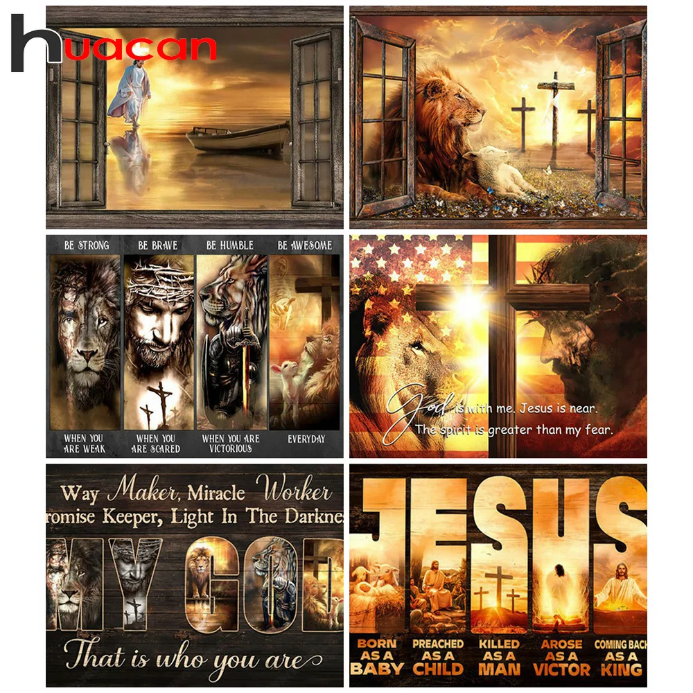 

Алмазная живопись Huacan 5D с Иисусом, полноразмерная/Круглая Мозаика, искусственная вышивка львом, для дома