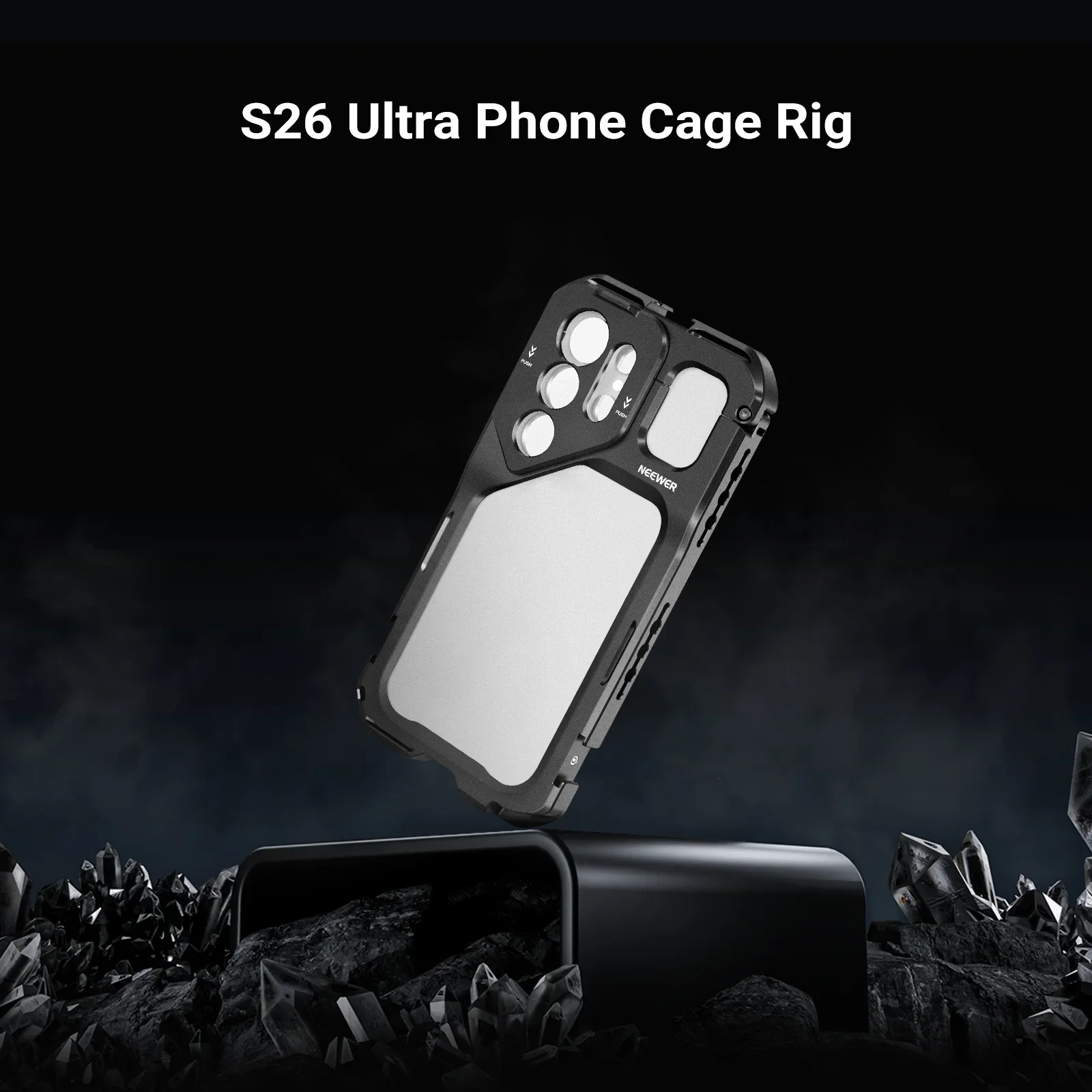 Фото NEEWER S26 Ultra Phone Cage: Мобильный видеориг-стабилизатор для смартфона, комплект для видеоблогинга с 3 задними панелями для фильтров 67 мм и объективов 17 мм с T-образным креплением №1