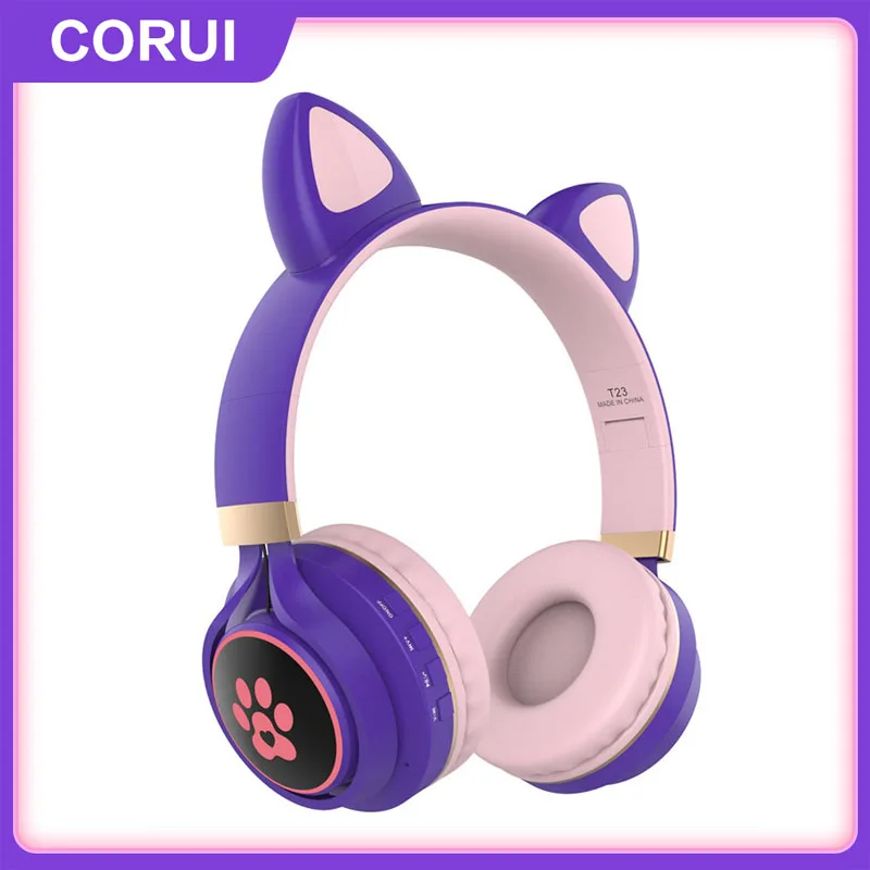 

For Kids Wireless Headset T23 Led Cute Cat Ears Headphones With Mic Bluetooth 5.0 Childrens Gift Stereo Music Earbud Earphone