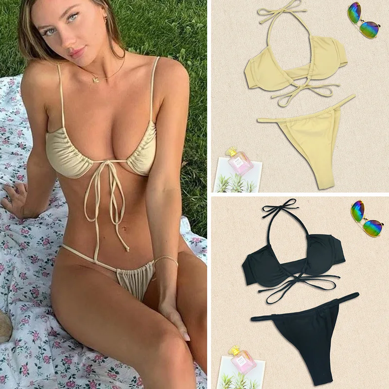 

Summer Sexy Solid Color Bikini Sets Women Swimsuit Bandage Swimwear Bathing Suits Brazilian Push Up Mini Bikinis Two Piece Mujer