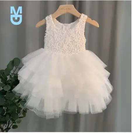 

New 2022 girl party dress Lace Princess Floral Kids Dress Party Birthday Elegant Girl Bridesmaid Vestido Menina white girls dres