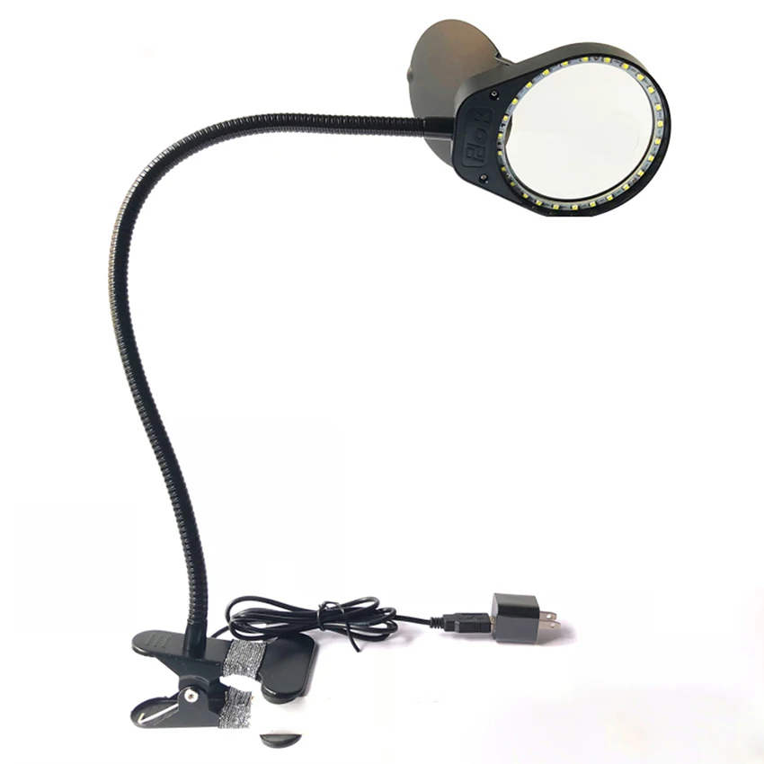 

5X LED Magnifying Lamp Metal Clamp Swing Arm Desk Lamp Magnifier LED lamp 5X Lens Black USB Portable Clamp Type Table Magnifying