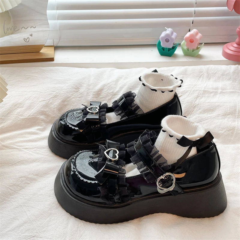 shoes on heels Lolita shoes women Japanese Uniforms Shoes Mary Jane platform Shoes Vintage Girls High Heel College Student boots