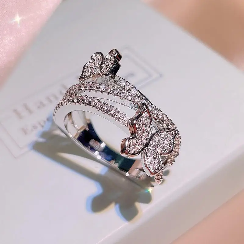 HOYON high-end bow diamond zircon ring super flash ring for women jewelry ins temperament stacking index finger ring tide box