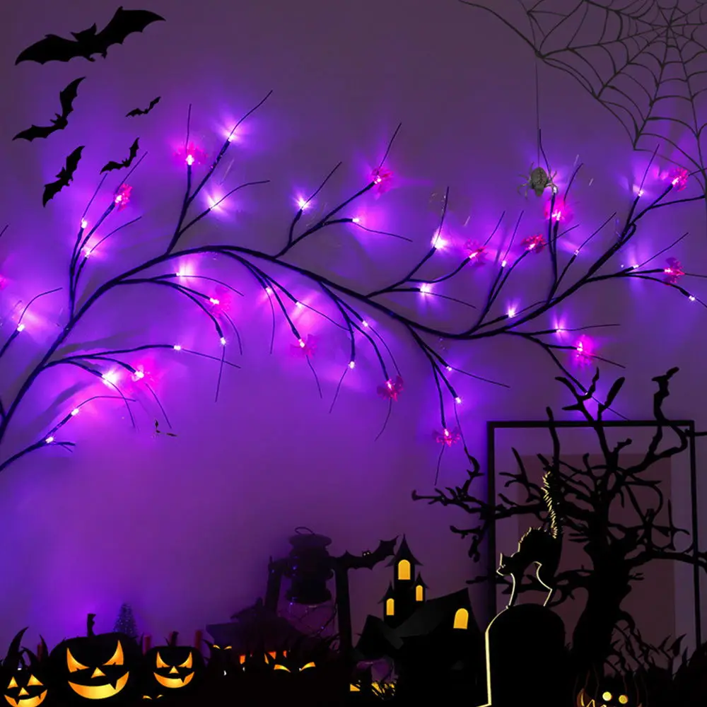 

180cm Halloween Rattan Lamp LED Simulation Branch Light Spider Bat Pumpkin Atmosphere Lamp Horror Ghost Festival Light String