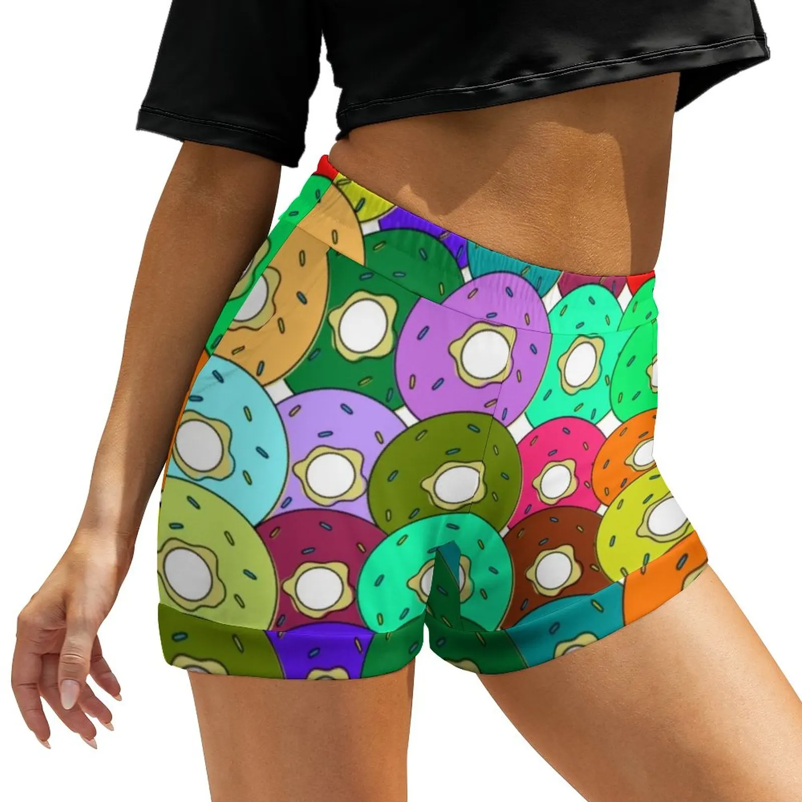 

Colorful Doughnut Shorts Female Cute Cartoon Food Casual Printed Shorts Elastic High Waist Oversized Short Pants Cute Bottoms