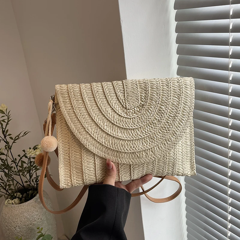 Женская Соломенная Сумка-клатч цвета хаки простая маленькая Пляжная Сумочка