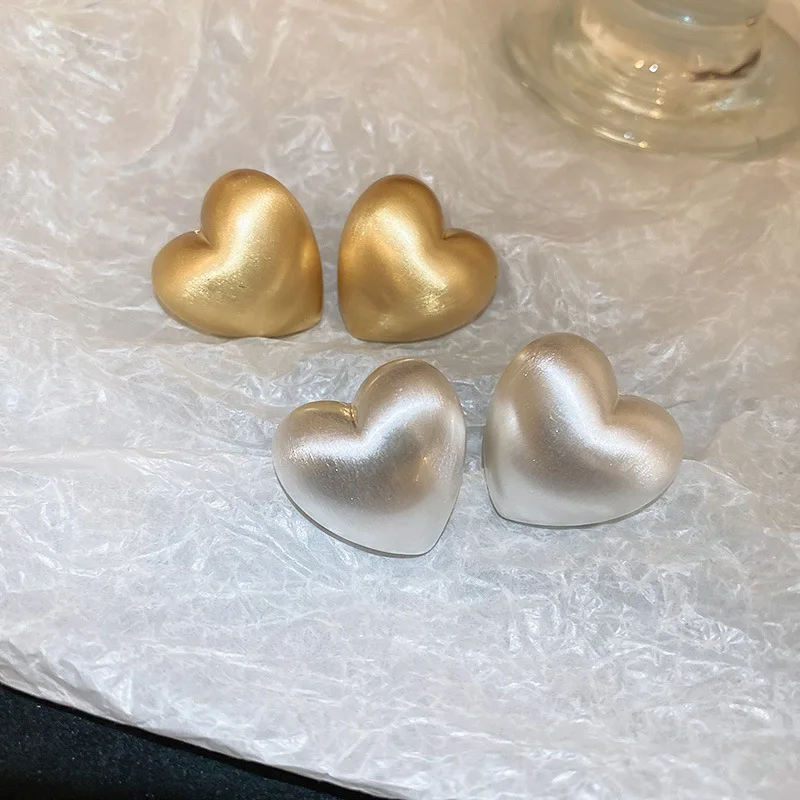 

Minar INS Fashion Matte Gold Silver Color Metal Heart Shape Drop Dangle Earrings for Women Love Statement Earring Korean Jewelry