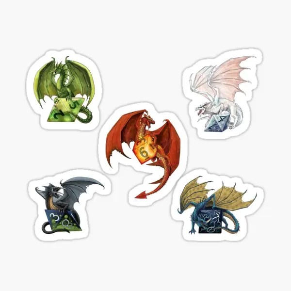D D Ancient Chromatic Dragon Set  5PCS Stickers for Cute Funny Print Luggage Cartoon Window Laptop Room Kid Water Bottles